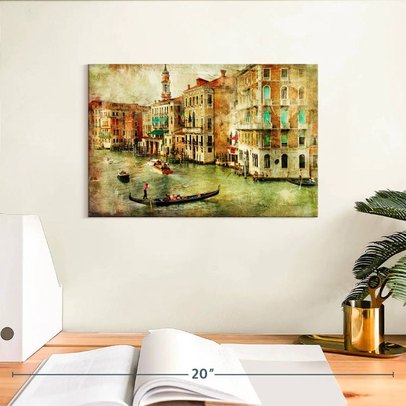 Vieille scène de Venise, H 8 po x l 12 po