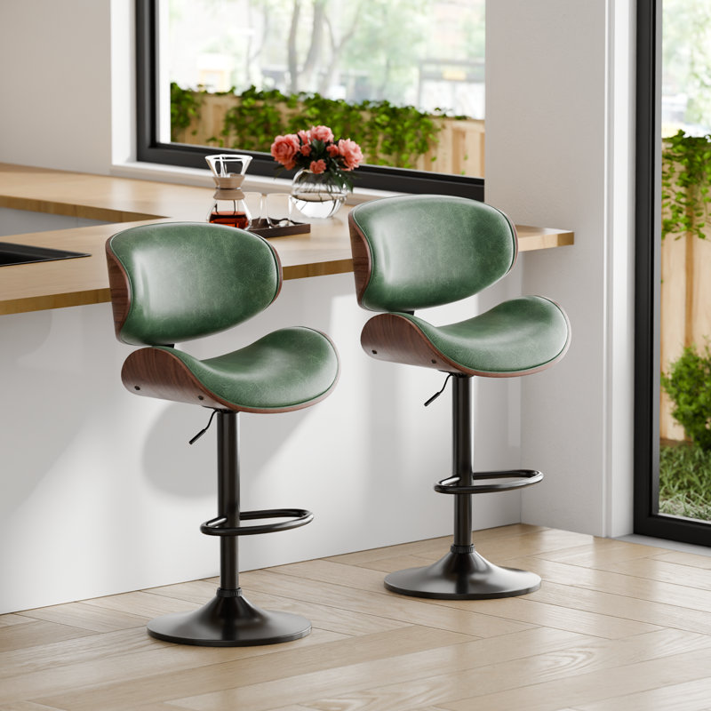Tabourets de bar rotatifs à hauteur ajustable Jaquela, 1, Vert / noir / noyer