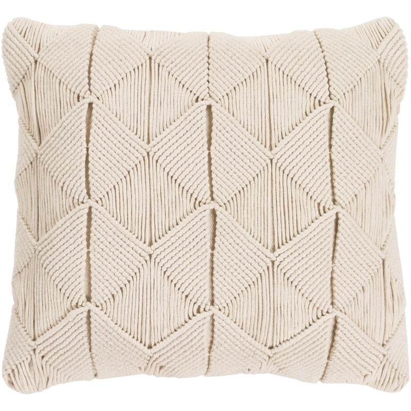 Migramah Sage Natural Fiber Cotton Throw Pillow, 20" x 20", Cream, No Fill