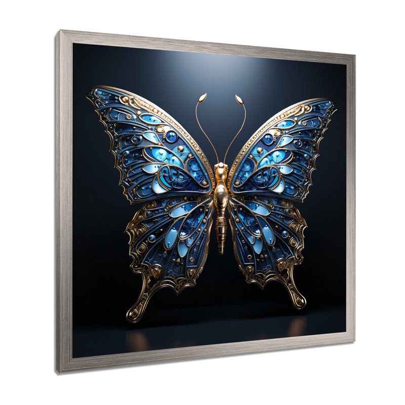 «Butterfly Watery Blues I», reproduction sur toile, Cadre simple argenté, H 36 po x l 36 po x P 1,5 po