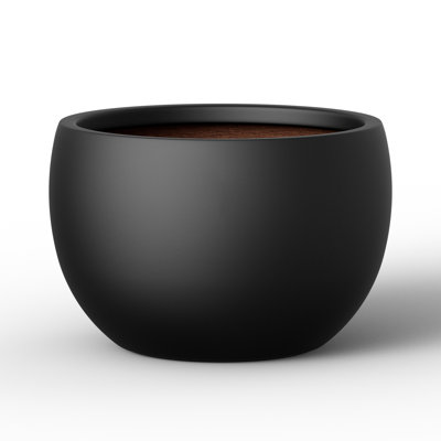 Grand pot rond / pot à fleurs en béton noir mat 18,5 po x H 13 po pour l'intérieur et l'extérieur avec trou de drainage