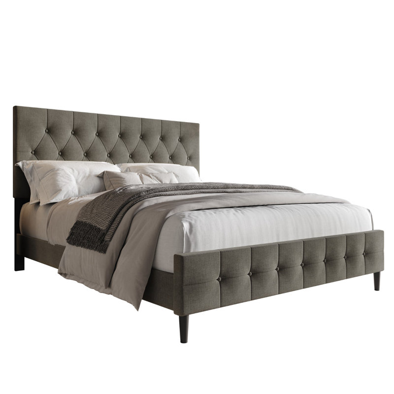 Medardus Upholstered Platform Bed, King, Gray