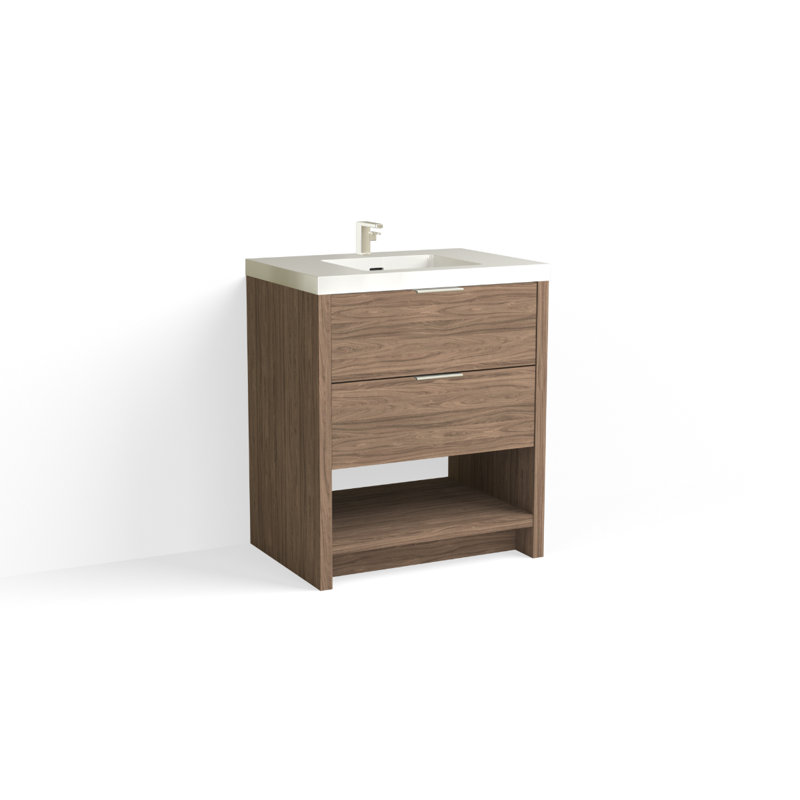 Vue 30" W Freestanding Single Bathroom Vanity, Ashlin, Glossy White/8" Widespread, Matte Black