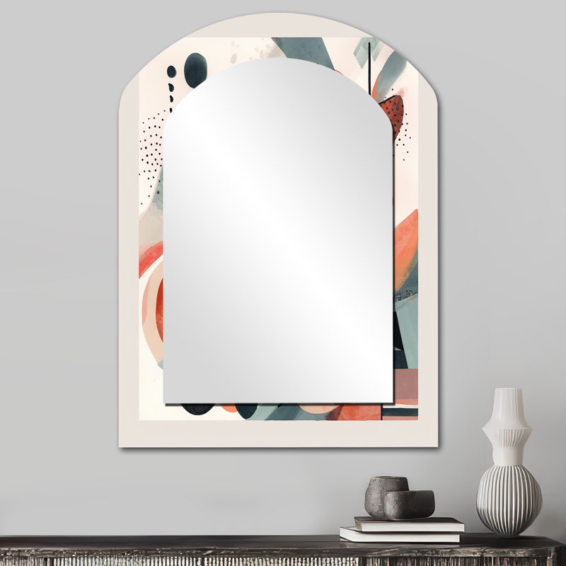 Rouge et noir Minamlism Intimacy I - Minimalisme, miroir unique asymétrique, grand miroir mural arqué, impression sur métal