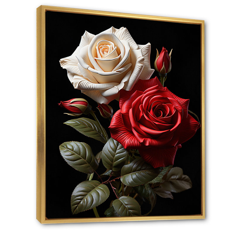 Claria - blanc, rose rouge, éternel amour - impression, H 40 po x l 30 po x P 1,5 po, Cadre flottant doré