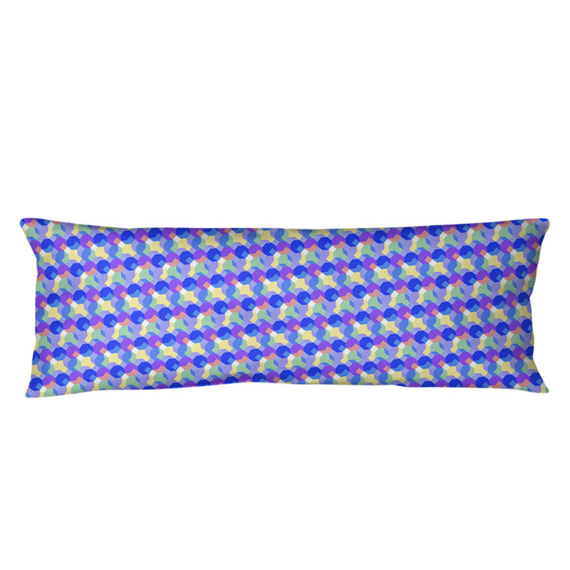 Coussin lombaire géométrique octogons, Bourre en polyester, Molleton moelleux, Rose / Bleu
