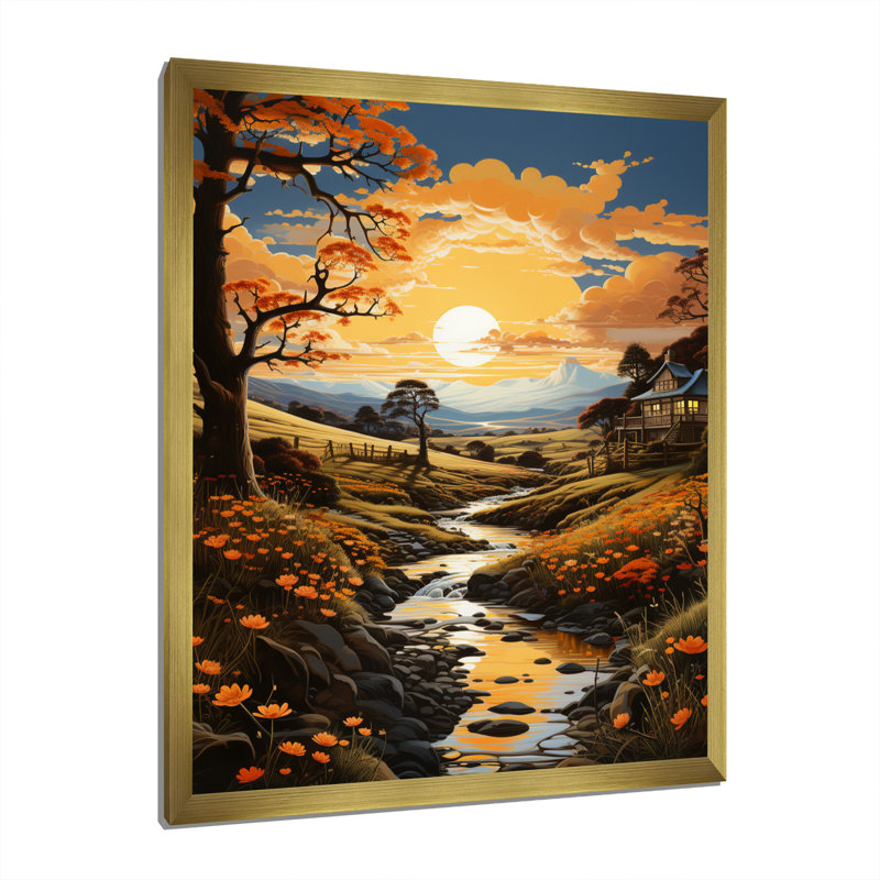 «Countryside Golden Field VI», reproduction sur toile, Encadrement doré, H 32 po x l 16 po x P 1 po