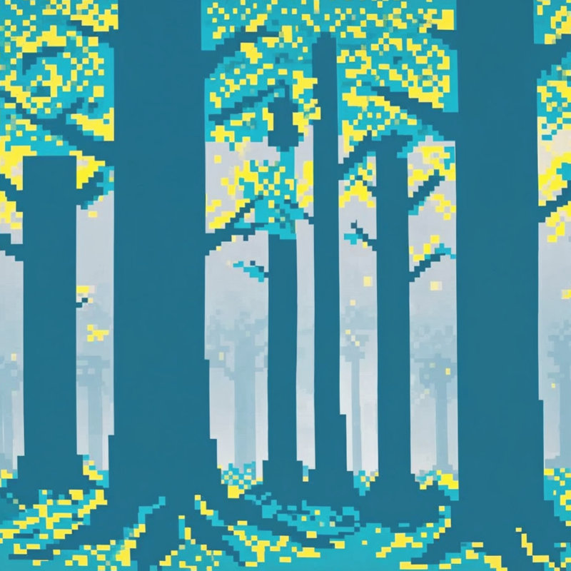 Tapis de bain Pixelated Forest, L 34 po x L 21 po, Bleu moyen / jaune clair