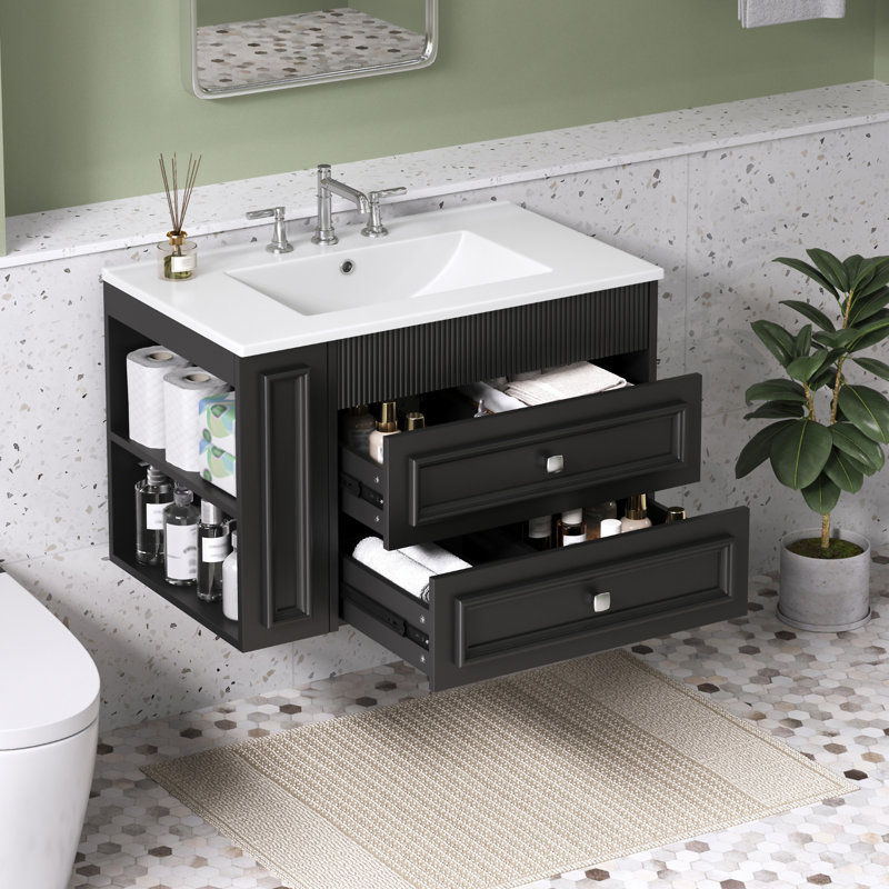 Meuble-lavabo mural 30 po, Noir