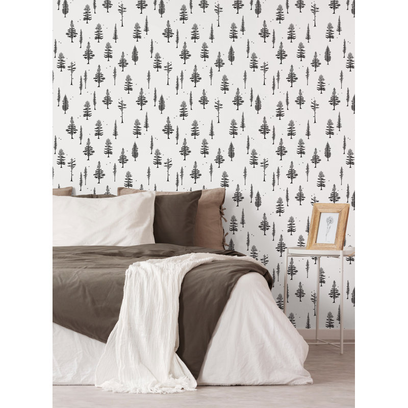 Rouleau de papier peint adhésif Danaka Tree with Birds L 18 pi x l 24 po, Noir