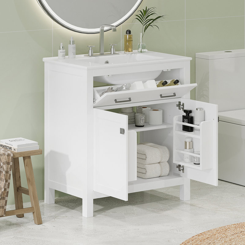 Meuble-lavabo simple blanc moderne de 30 po avec lavabo en céramique