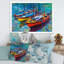 Trois bateaux dans le port - Peinture sur toile-59282279-59282277