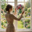 Vitrail d'arrangement floral H 7,8 po