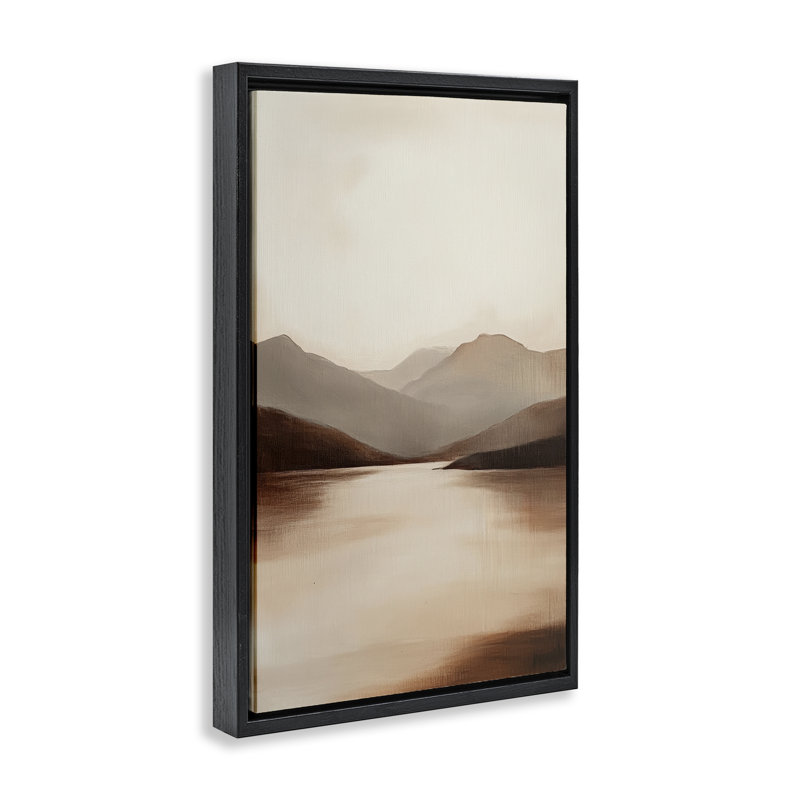 Cadre flottant Calming Mountains Brown Landscape, par Petal Prints Design, H 25 po x l 17 po, Cadre flottant noir de jais