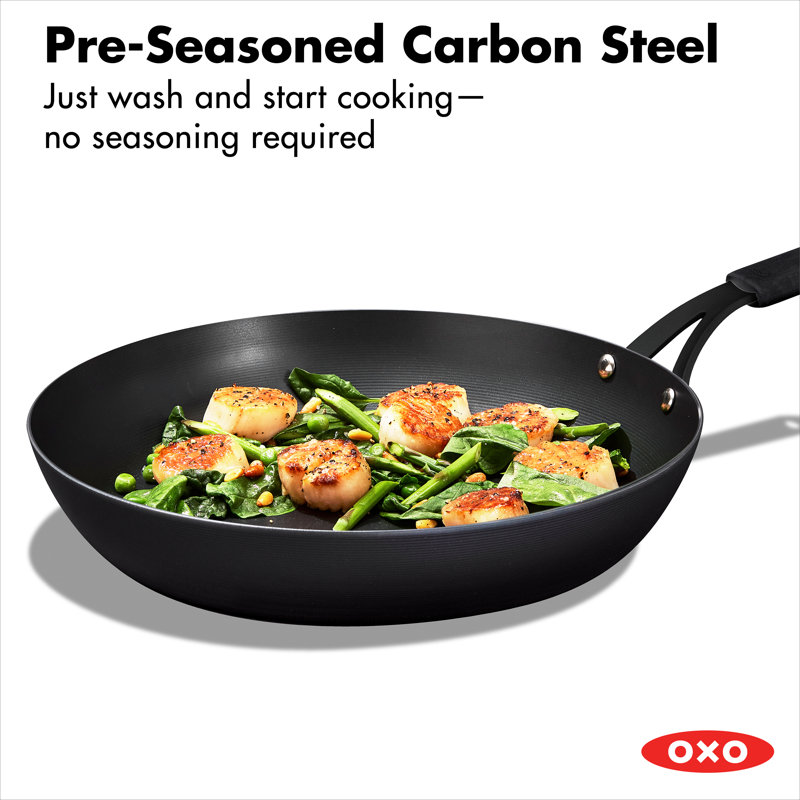 OXO Obsidian Pre-Seasoed Carbon Steel 10" Open Frypan, 12" W