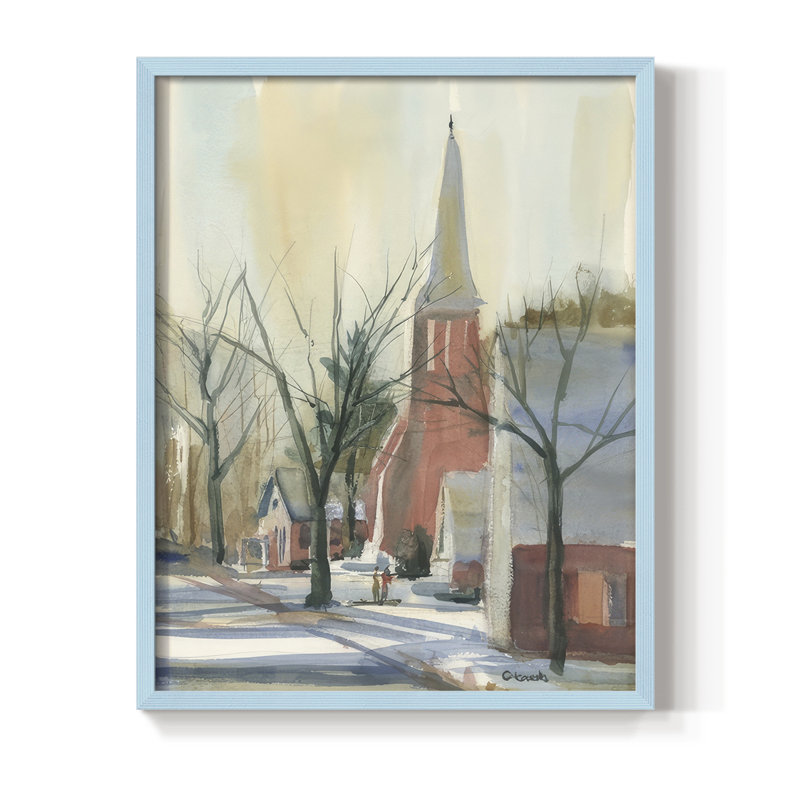 New England Main Street, reproduction encadrée - bois massif, Bleu, H 21 po x l 17 po