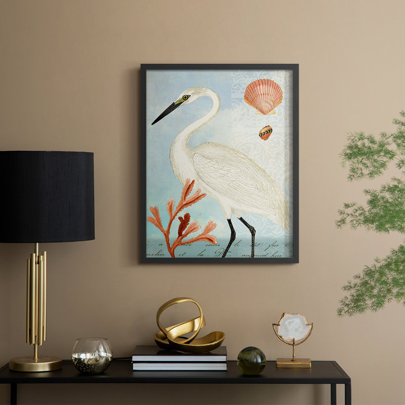 Blue Heron, reproduction encadrée - bois massif, H 11 po x l 9 po, Noir, noir, noir, noir