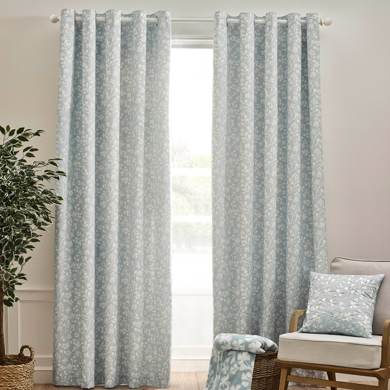 Brooke Floral Lined Eyelet Curtains, 167.64cm Width x 137cm Drop, Blue