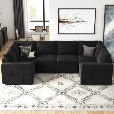 Seybert Velvet Chenille U Shaped Sofa Modular Sectional Sofa Living Room Corner Couch