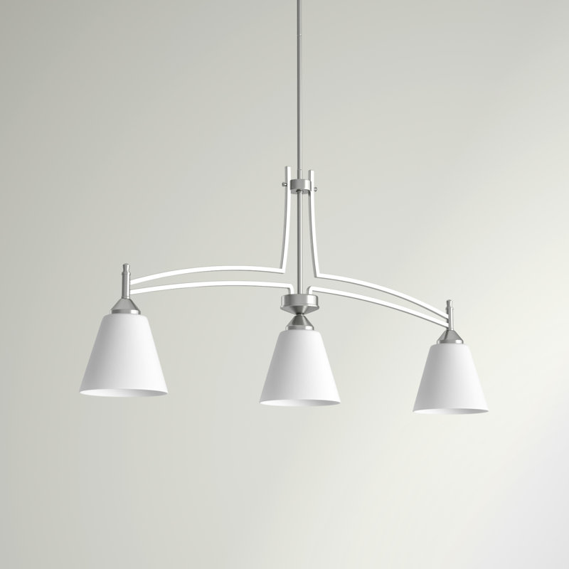 Luminaire suspendu linéaire à 3 lumières pour îlot de cuisine Camryn, Nickel brossé