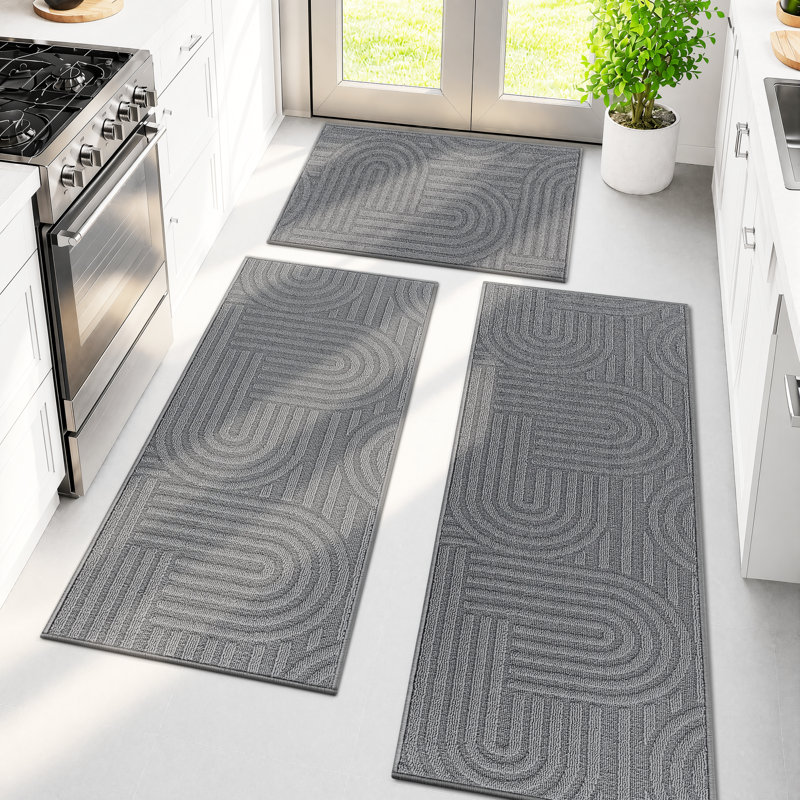 Non Slip Stain-Resistant Kitchen Mats (Set of 3), Gray