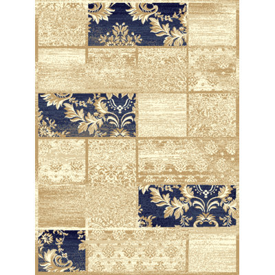 Beige touffeté/tapis décoratif bleu Ohe
