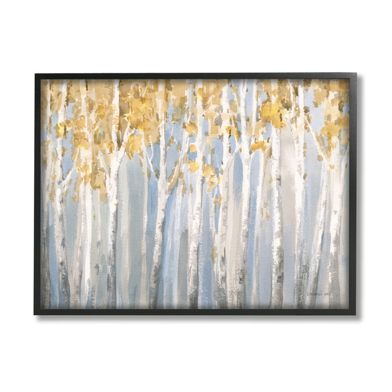 Line of Birch Trees Mystical Spring Forest Landscape Gray Farmhouse Rustic, H 24 po x l 30 po, Giclée encadrée noir minuit