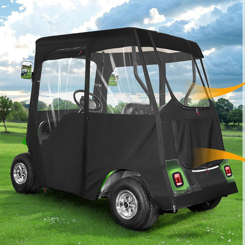 Golf Cart Enclosure 2 Passenger with 2 Door Zippers, Security Side Mirror Openings, Waterproof, Black