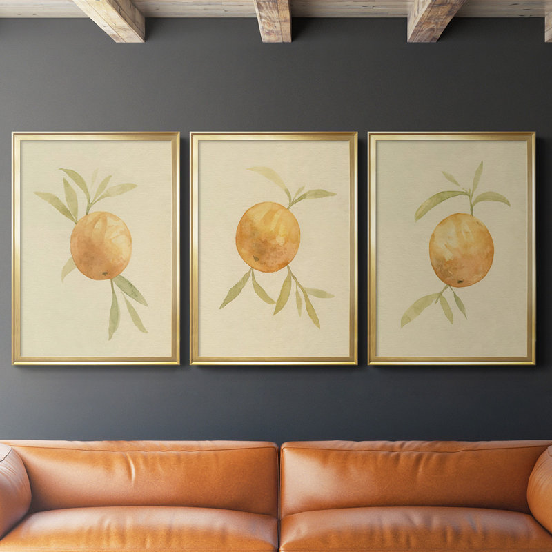 «Dappled Oranges I», toile encadrée de qualité supérieure - prête à être accrochée, Cadre doré