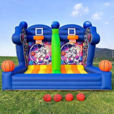 Jeu de basketball gonflable 13 x 10 x 10 pi avec 2 cerceaux, 4 balles et un souffleur d'air
