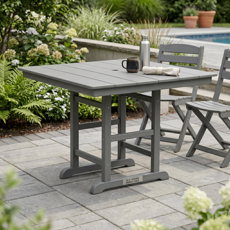 Table de patio carrée pour 4 personnes, Gris