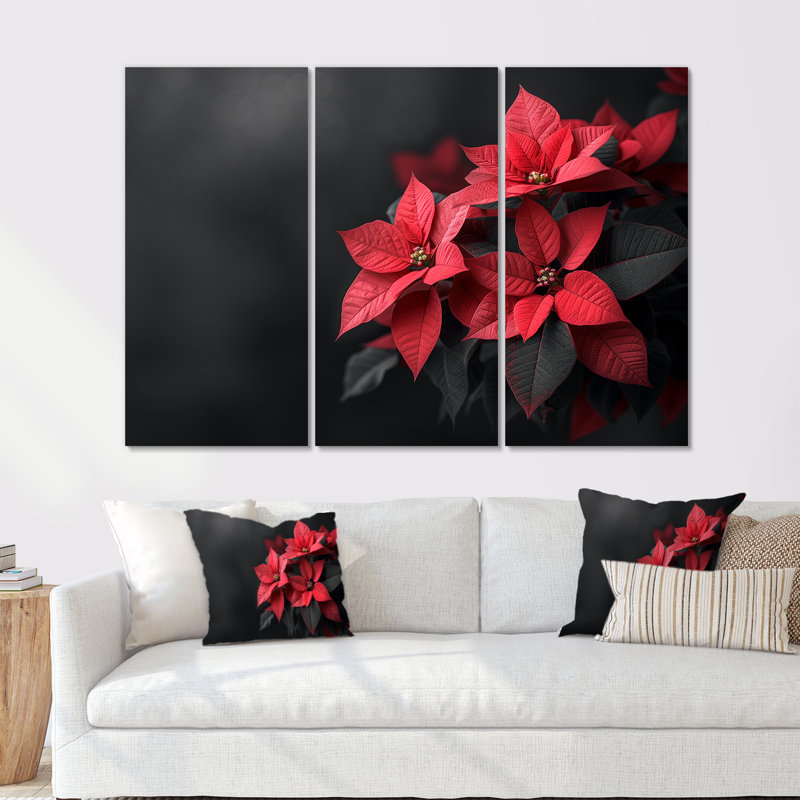 Glaude - Ensemble de décoration murale poinsettias, H 28 po x l 36 po x P 1 po, Toile tendue