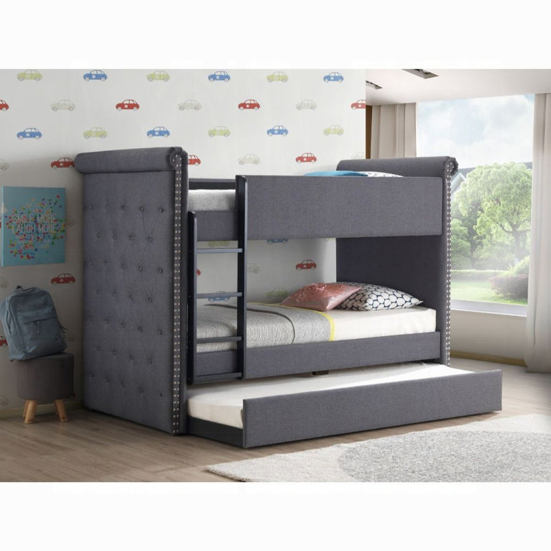 Biebel Kids Twin Bunk Bed with Trundle, Gray