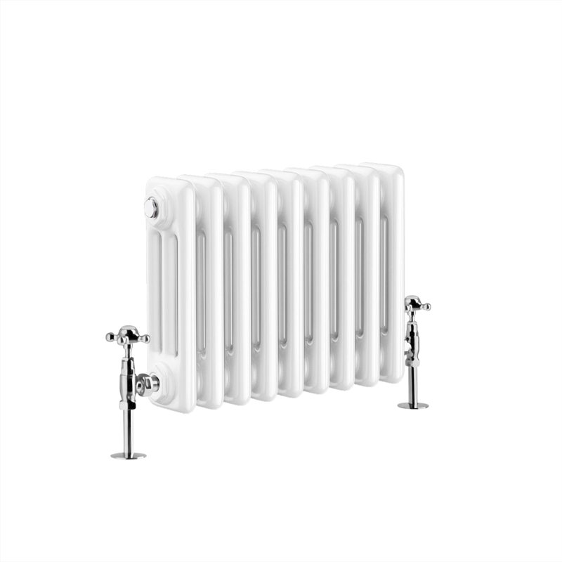 Vallie Horizontal Traditional Column Cast Iron Style Designer Radiator, White, 30cm H x 42.5cm W