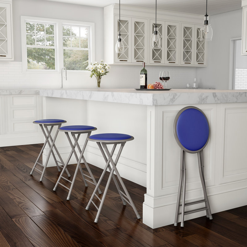 Angulo Folding Stool - Backless 24-Inch Stool with 225lb Capacity for Kitchen or Rec Room - Portable Indoor Counter Bar Stools by Lavish Home (Royal Blue)