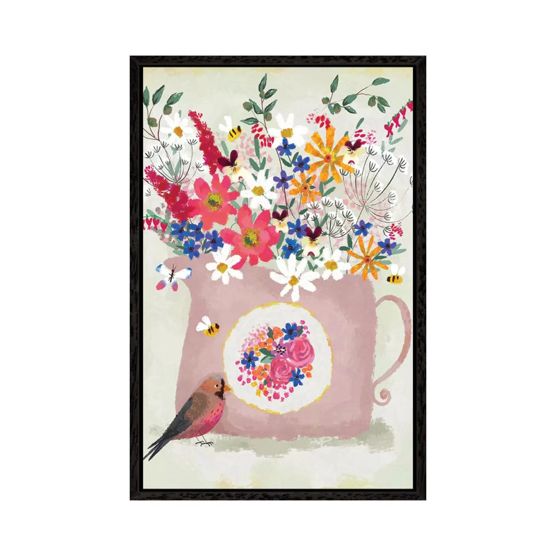 Rosy Pink Still Life by Joy Laforme - Painting on Canvas, 152.4cm H x 101.6cm W x 3.81cm D, Black Framed