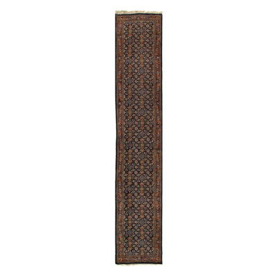 Tapis de couloir oriental en coton / laine bleu / noir / orange 2 pi 7 po x 13 pi 8 po Oriental