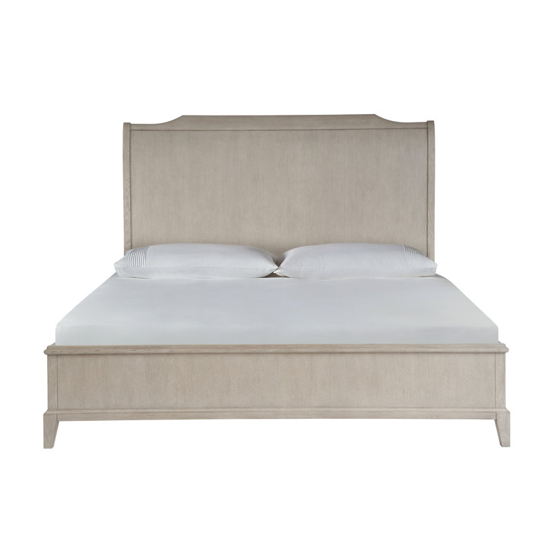King Beige Wood Frame Panel Bed with Headboard