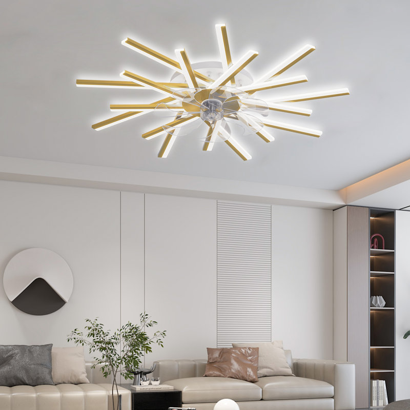 Ventilateur de plafond encastré intérieur de 91 cm (36 po) avec éclairage DEL, télécommande et application de contrôle, intensité variable, 3 couleurs, 6 vitesses