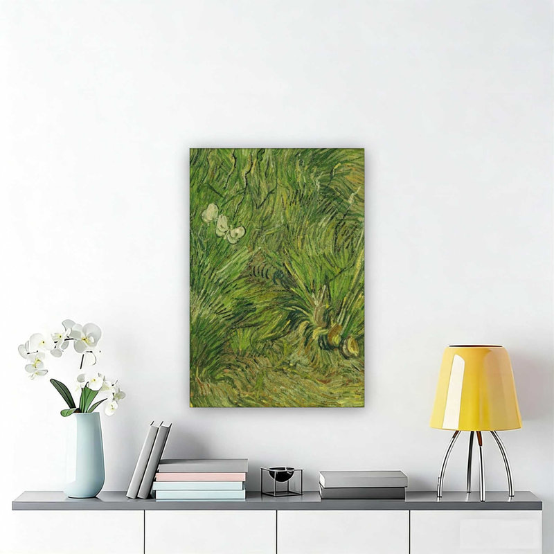Jardin avec papillons, peinture rétro sur toile de plantes vertes, 12 x 18