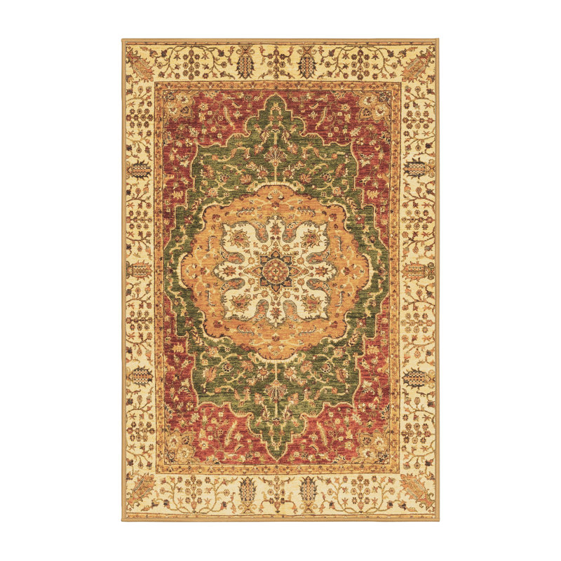 Tapis beige rectangulaire en laine et en polyester tissé à la machine Jamyson