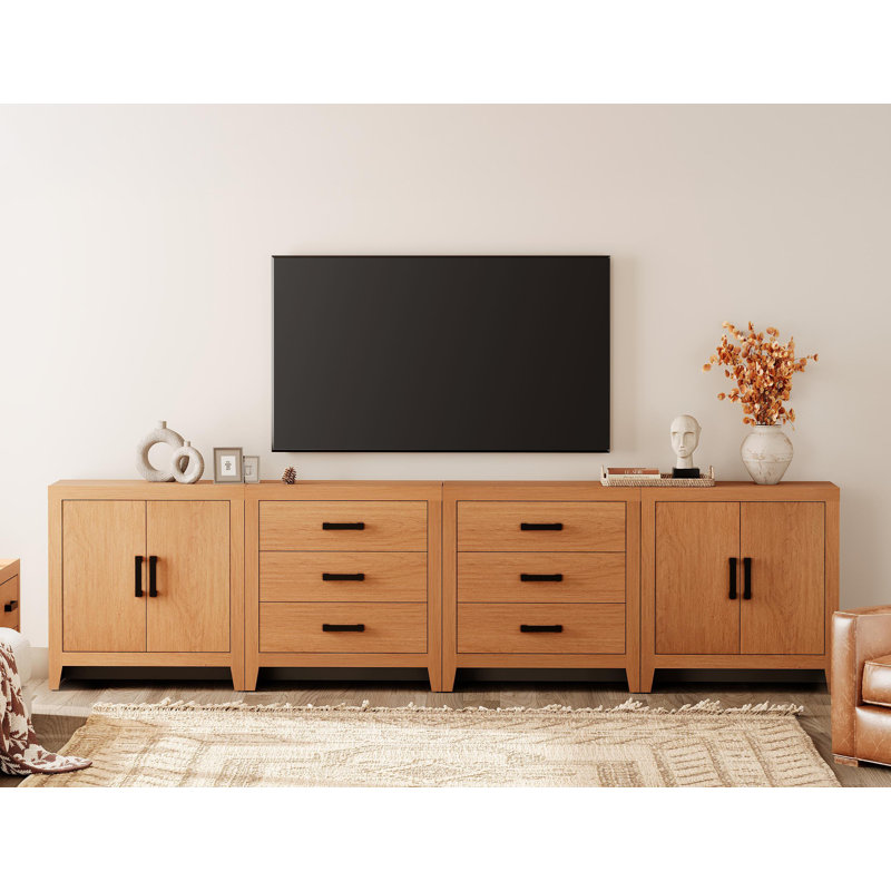 Eaton 4-Piece Modular Sideboard With Drawers & Doors, Farmhouse Storage Cabinet For Living Room, Dining Room, Or Hallway, Mocha