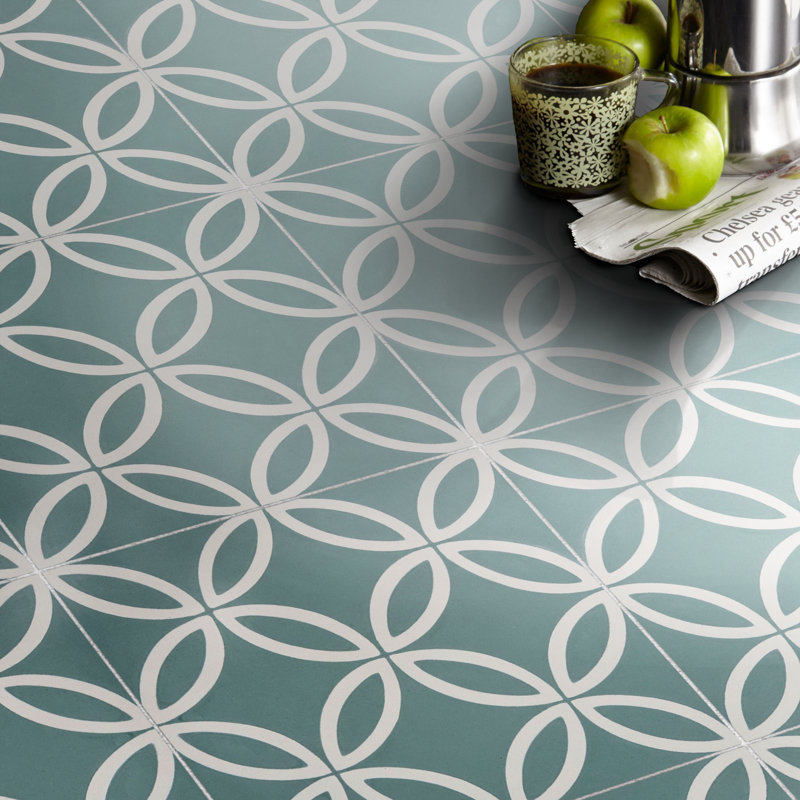 Amlo 8" x 8" Cement Patterned Wall & Floor Tile, Green/White