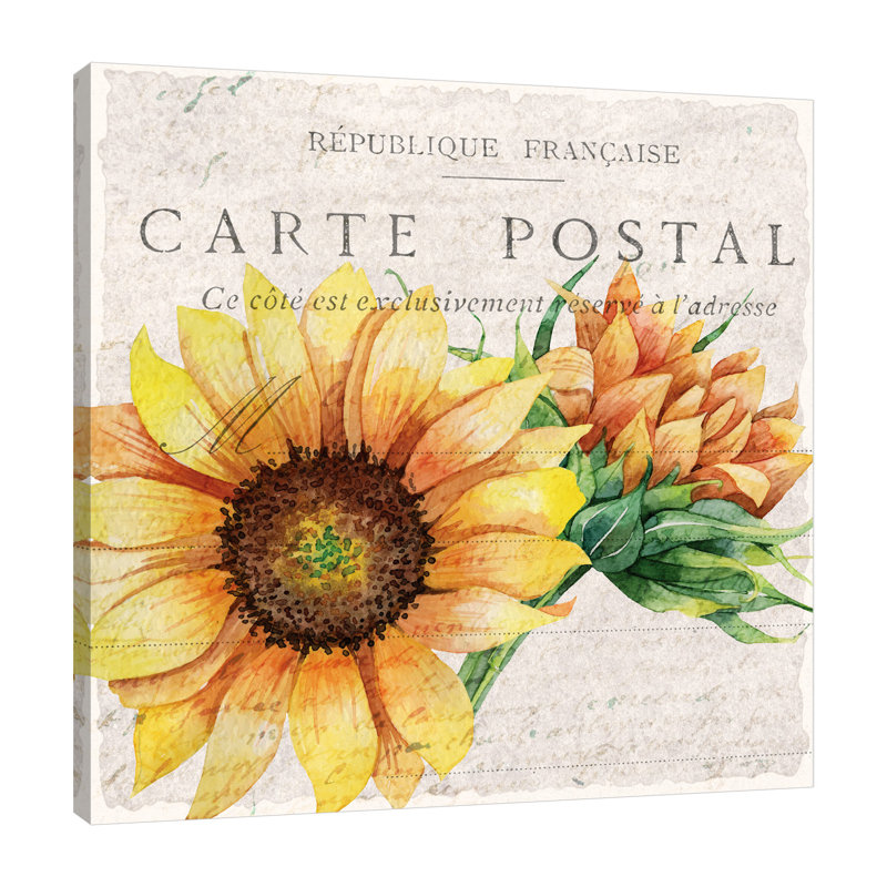Toile tendue "Sunflower Post card 1" par Kimberly Allen 15887, H 24 po x l 24 po x P 1,5 po