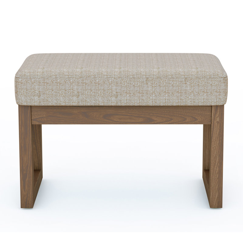 Milltown Ottoman Bench with Upholstered Seat and Solid Wood Frame, Platinum, 27" W