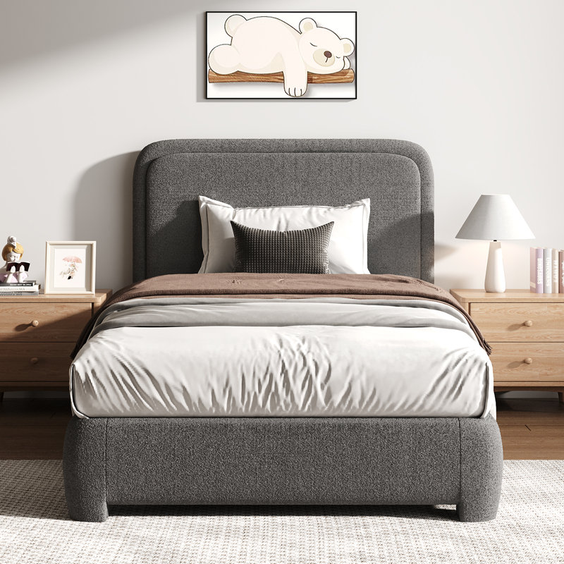Bensu Boucle Upholstered Platform Bed, Twin, Gray