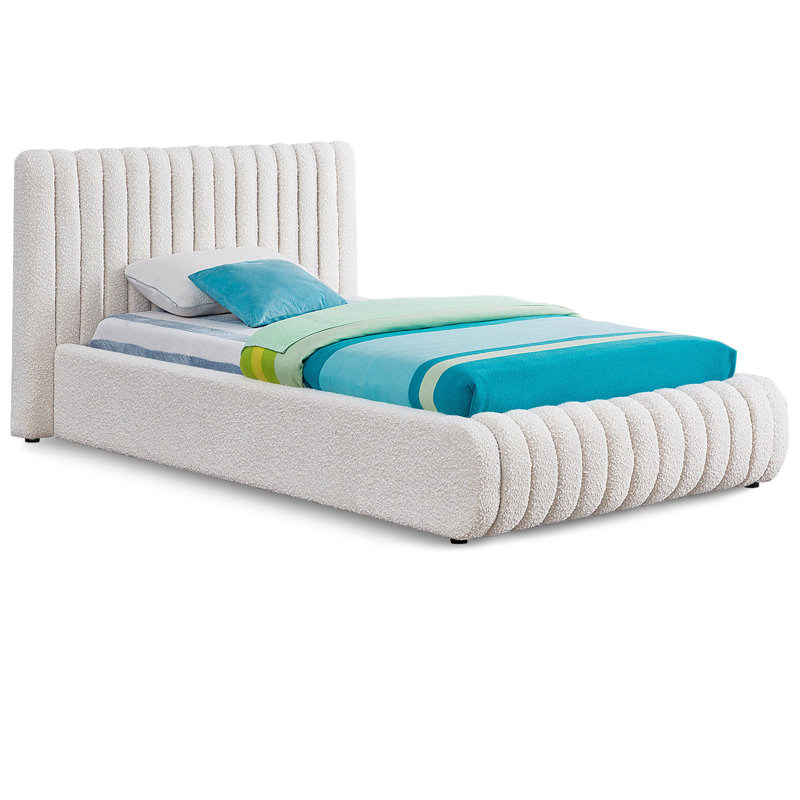 Lit à panneaux Nash, Tissu bouclé crème, Simple