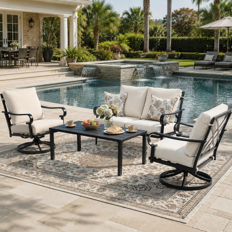  4-Piece Classic Outdoor Conversation Set with Swivel Rocking Chairs, Loveseat and Coffee Table