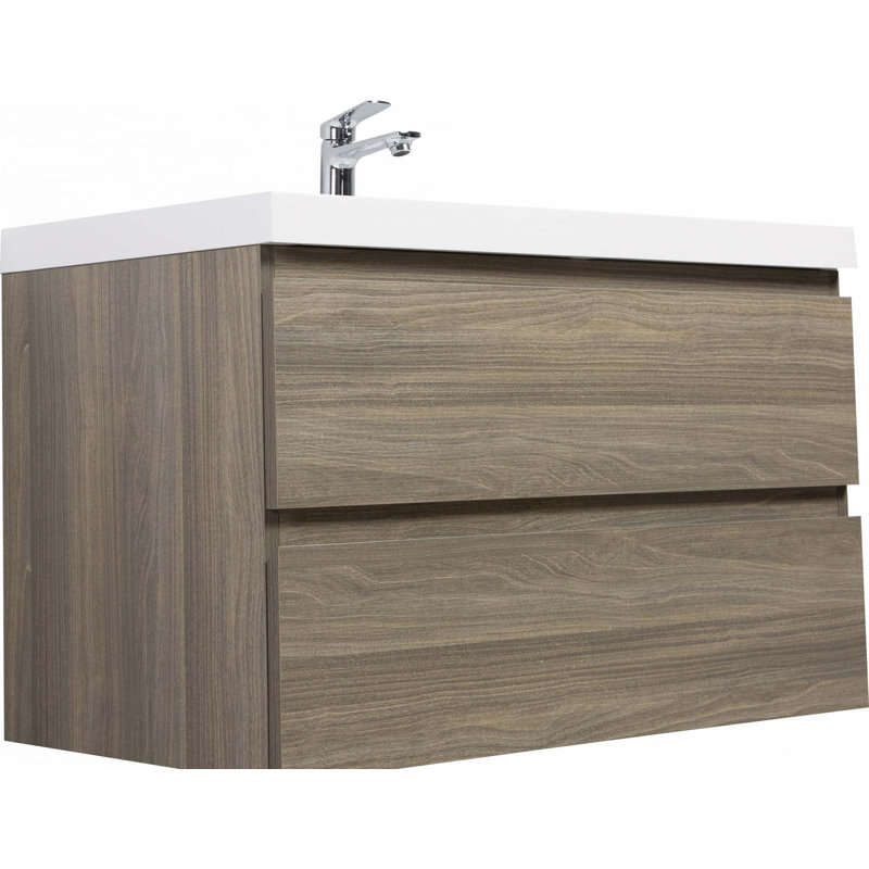 Floating Bathroom Vanity With Sink, 36", Ash Gray
