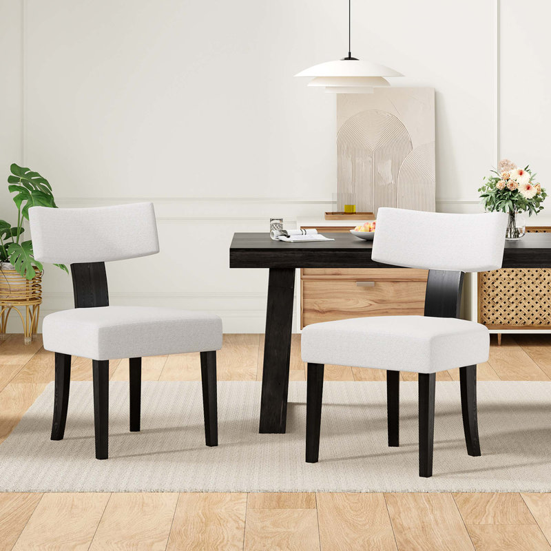 Ensemble de 2 chaises de salle à manger rembourrées sans accoudoirs avec dossier incurvé en bois franc pour la cuisine, Noir